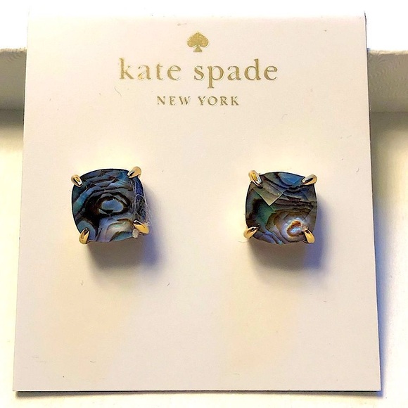 KATE SPADE New York Cushion Cut Abalone Gold Tone Earrings - Picture 2 of 7